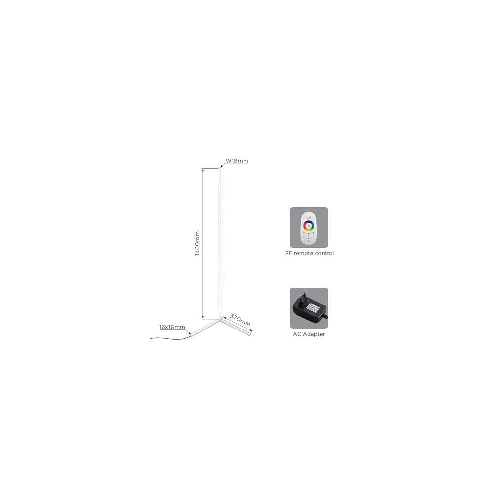 20 Watt hjørnelampe med RGB lys - Hvid, 140cm høj, fjernbetjening inkluderet
