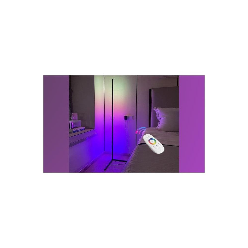 20 Watt hjørnelampe med RGB lys - Hvid, 140cm høj, fjernbetjening inkluderet