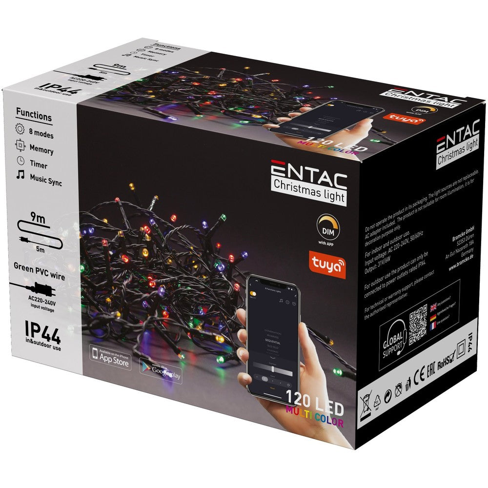 9 m Smart Home multicolor LED julelyskæde med memory funktion - Tuya/Smart Life, IP44 udendørs (230V)