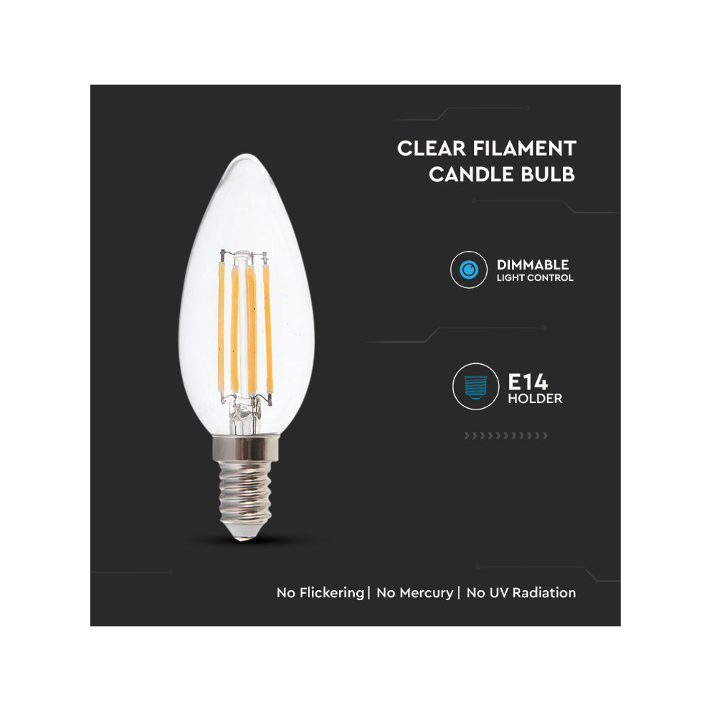V-Tac 4W LED kertepære - Varm hvid, E14, 400lm, RA80