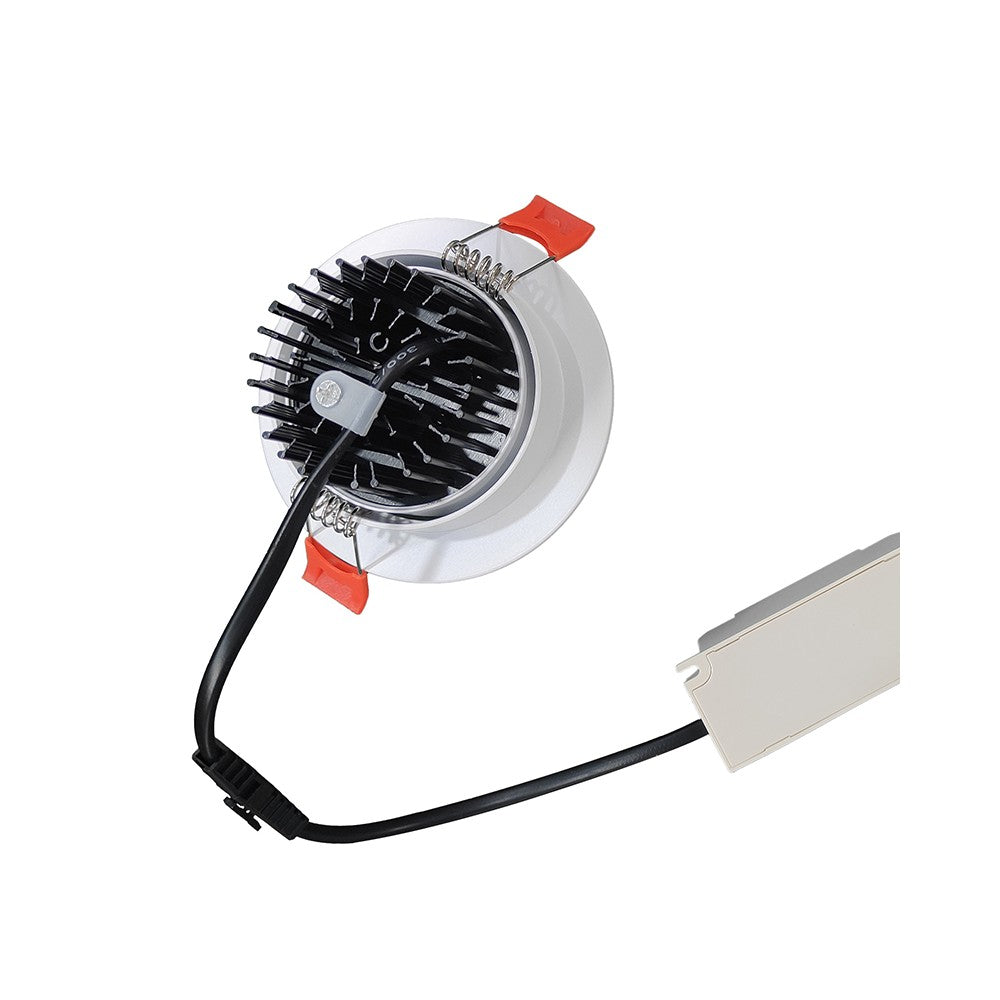 Dæmpbar 3W LED indbygningsspot - Hul: Ø7-8 cm, Mål: Ø8,5 cm, hvid kant, 230V, erstatter 45W