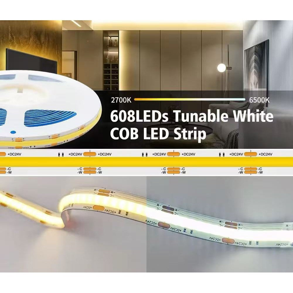 16W/m CCT COB-LED-stribe - 5m, IP20, 512 LED pr. meter, 24V, RA97