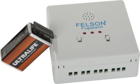 FUGTALARM M/RELÆ INKL. 9V LITIUM BATTERI