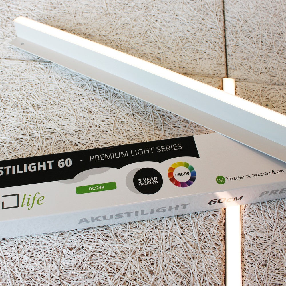 Troldtekt LED Skinnesæt 6x60 cm - Planforsænket inkl. Akustilight, ledninger og driver