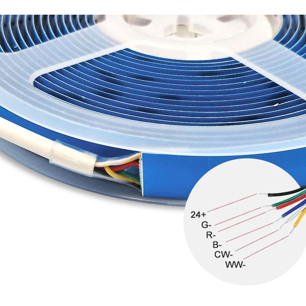 16W/m RGB+CCT COB-LED-strips - 5m, IP20, RA90, 24V, COB LED