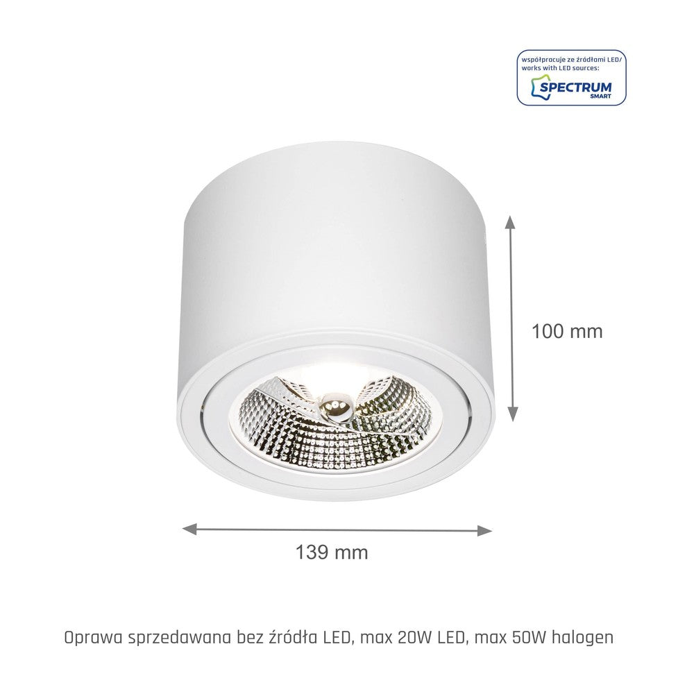 CHLOE AR111 loftslampe - Rund hvid, justerbar, GU10 AR111 (250W) med 5 års producentgaranti.
