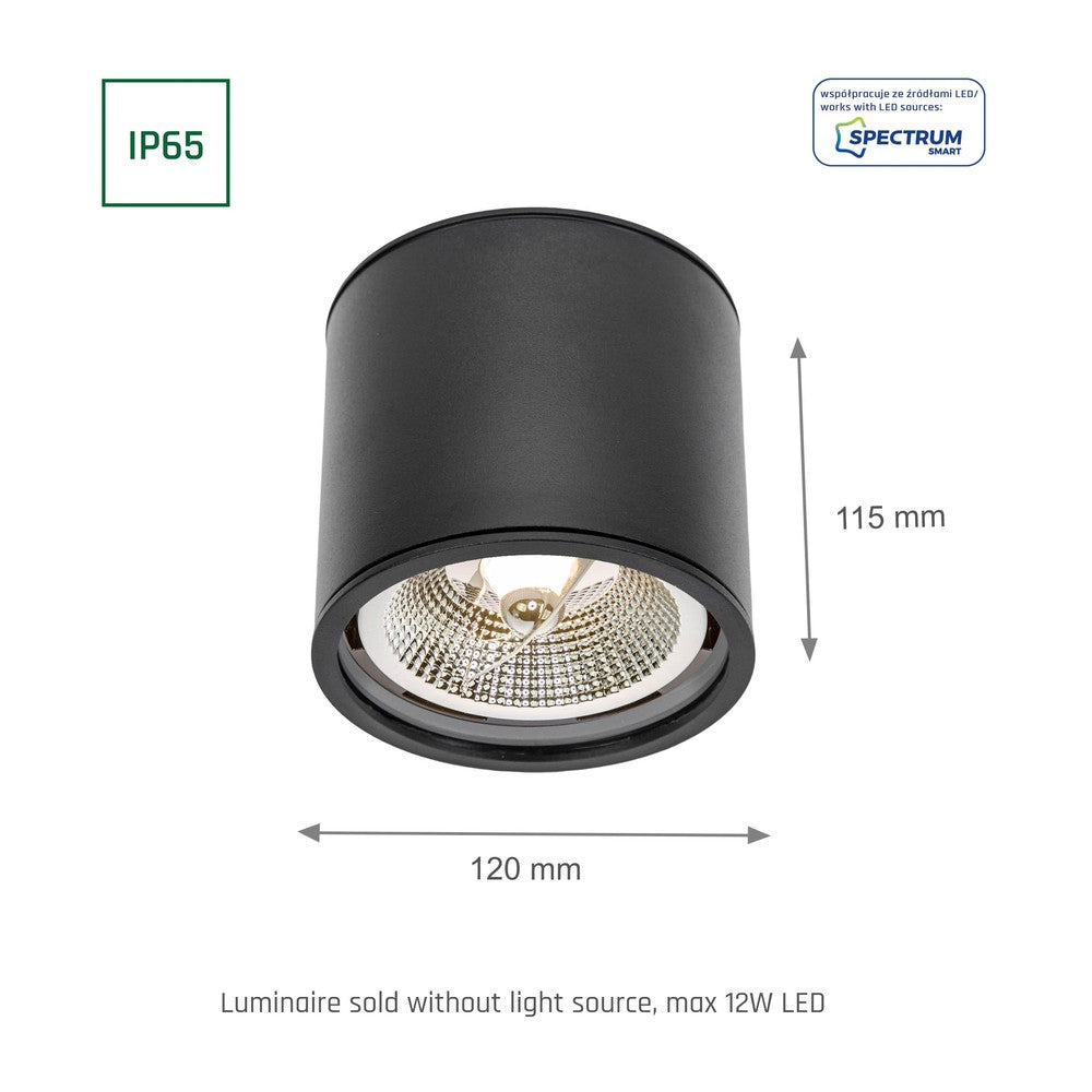 CHLOE AR111 GU10 IP65 Rund Sort - Vandtæt 230V LED Spotlampe med IP65-rating