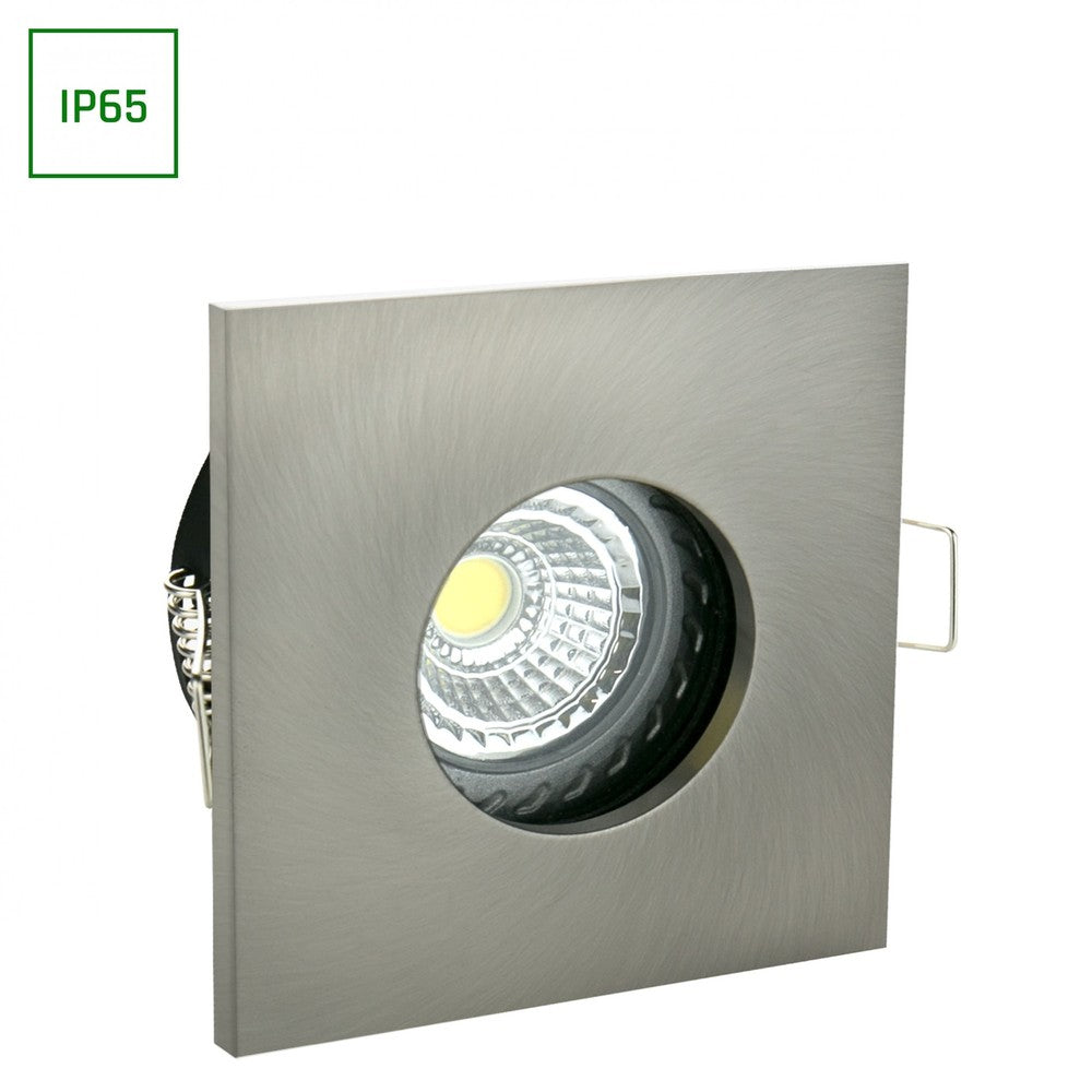 Firkantet sølv IP65 GU10 LED-spotlampe med 230V indgang