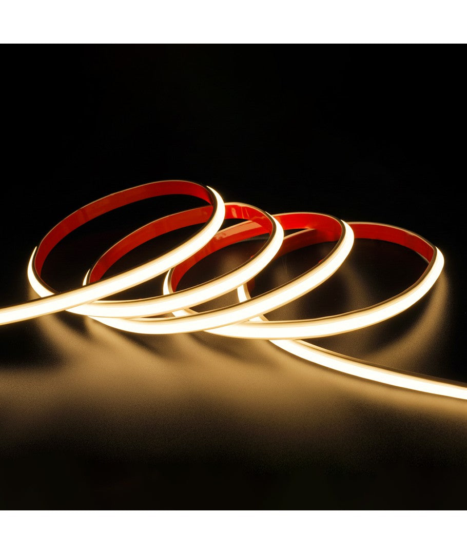 Vandtæt slim COB strip med 296 LED, 10W/m, IP67, 230V, tape bagpå - 5 meter
