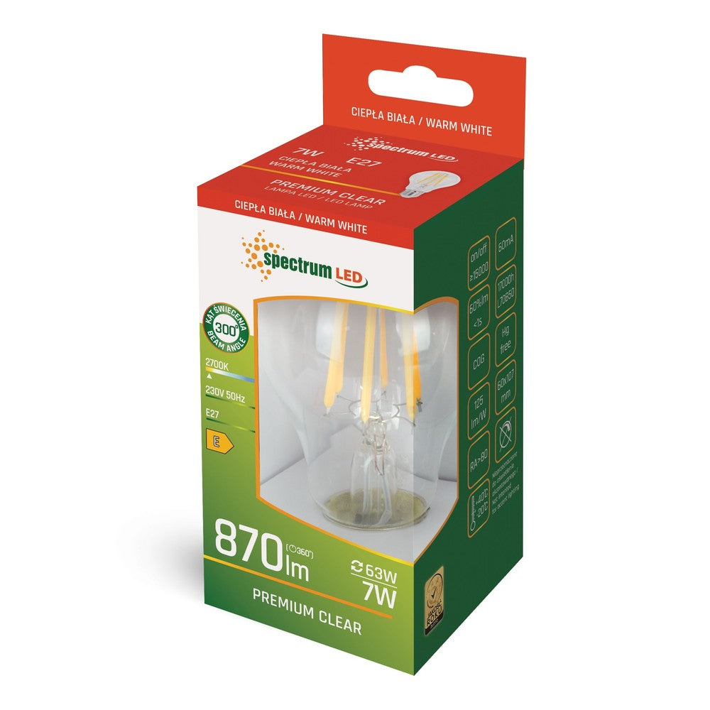 LED pære A60 E27 230V 7W varm hvid KLART Spectrum - 870lm RA80