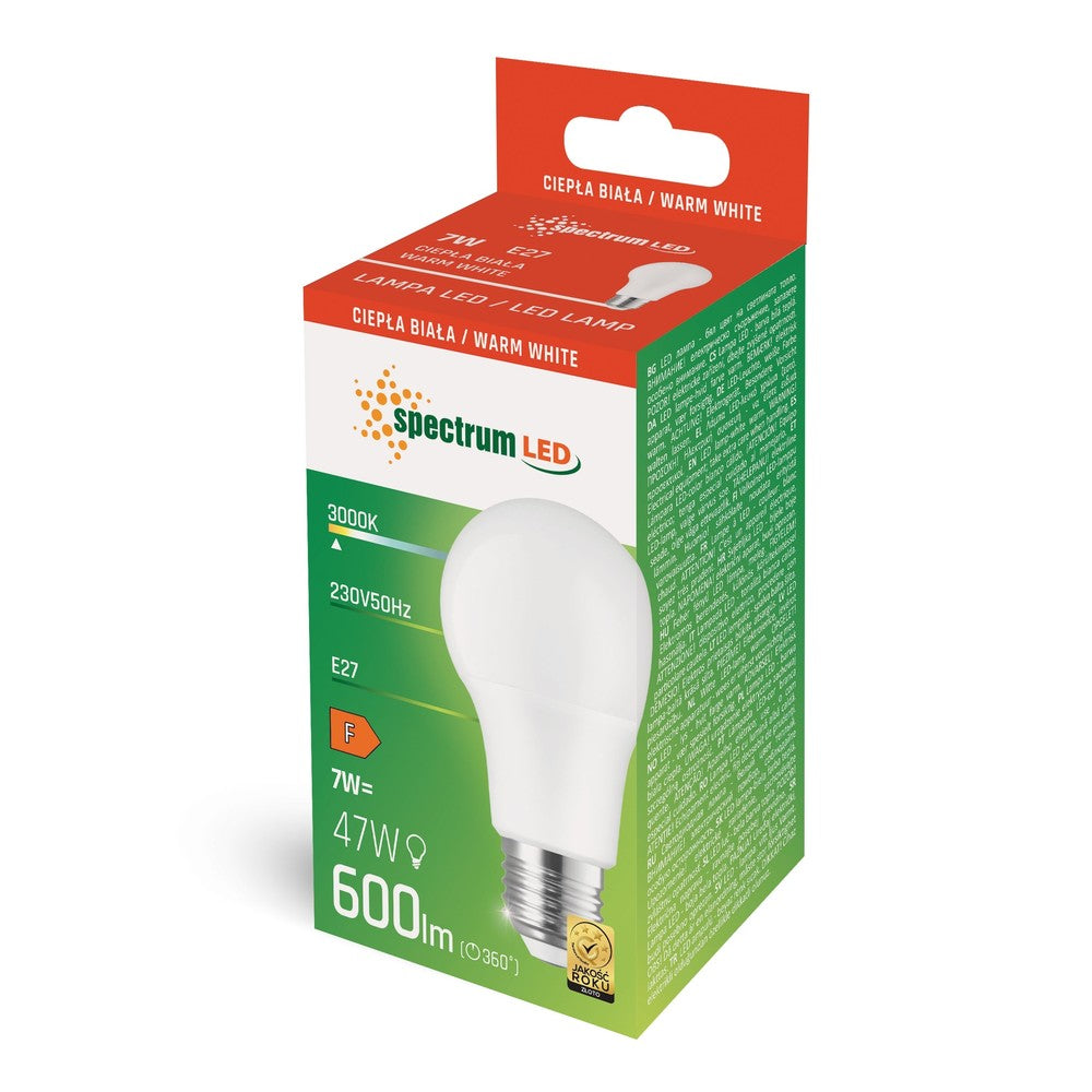 LED-pære A60 E27 230V 7W varm hvid Spectrum - 600lm, RA80