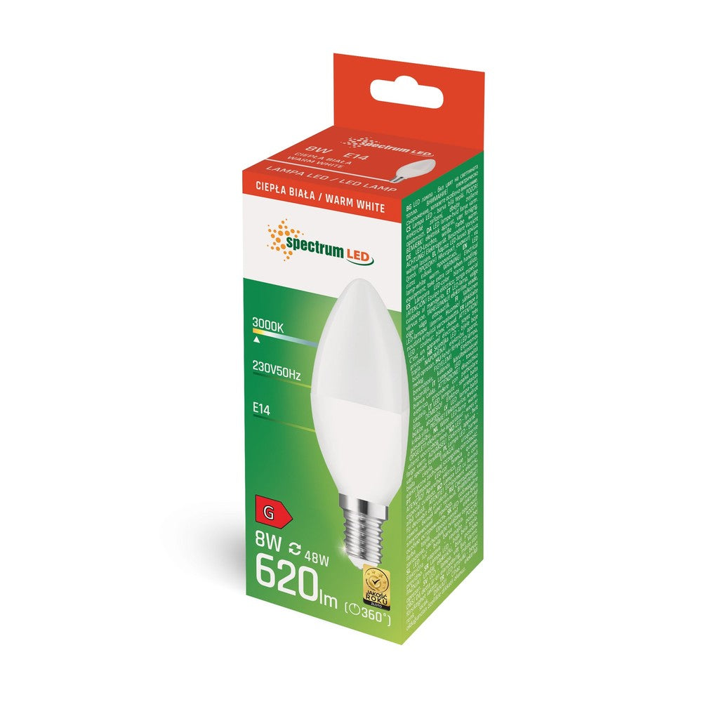 8W LED Kertepære - C38, Matteret Glas, E14, 710lm, RA80, 230V