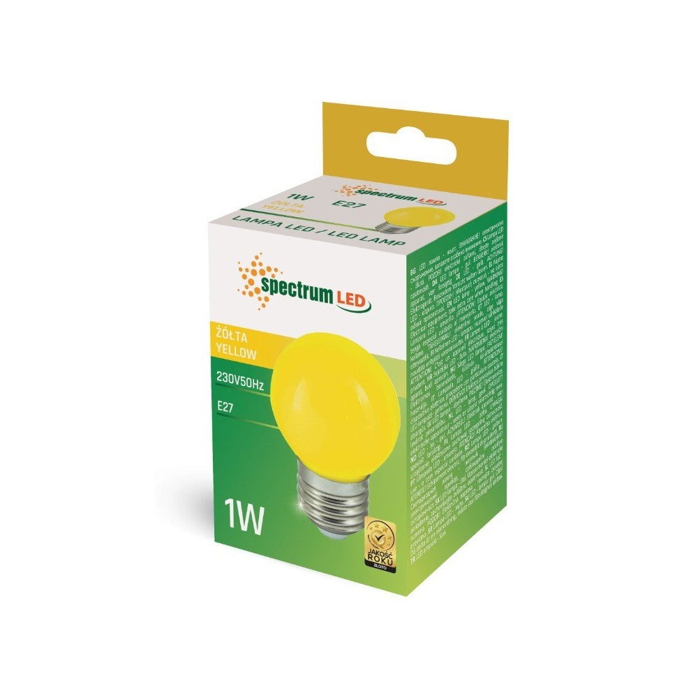 Spectrum 1W LED dekorationspære - Gul, G45, E27, 230V, RA80