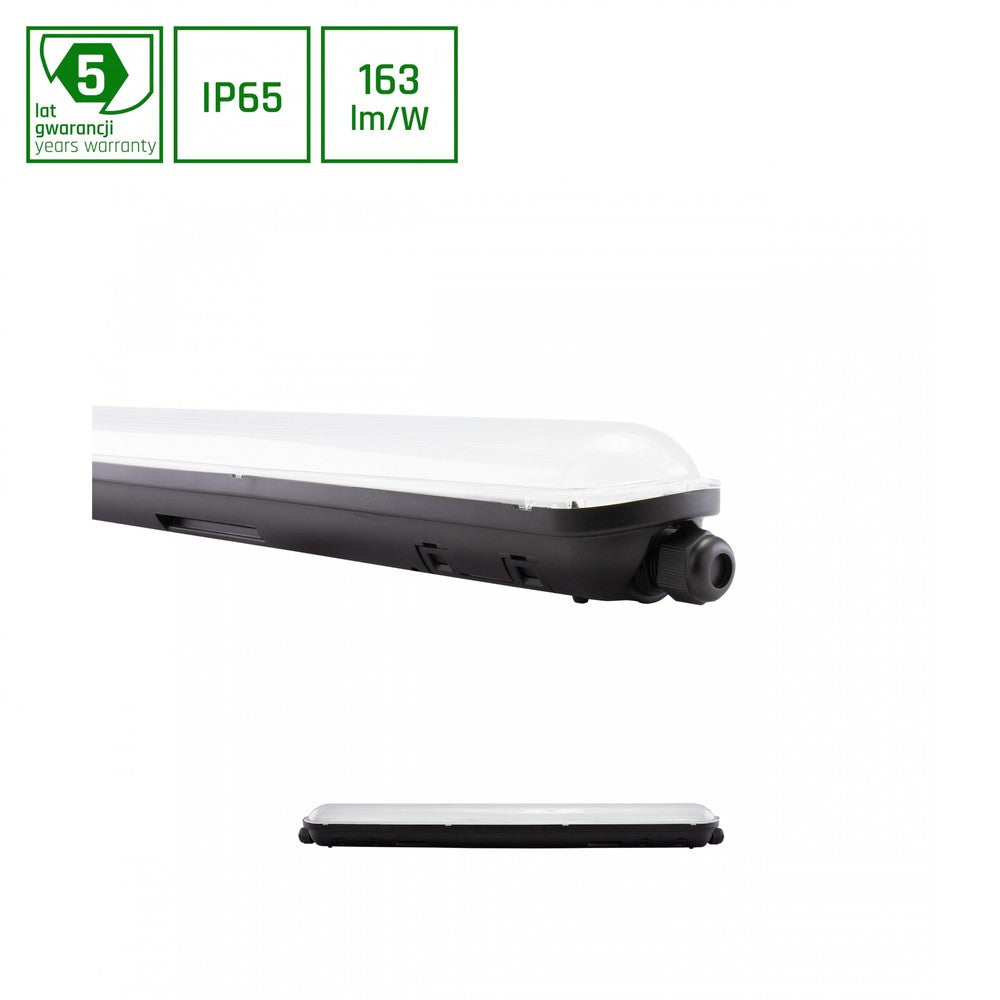 Sort LIMEA Kæmpe Hermetisk LED-armatur 600mm 20W 230V IP65 IK09 600x72x70mm med 5 års producentgaranti