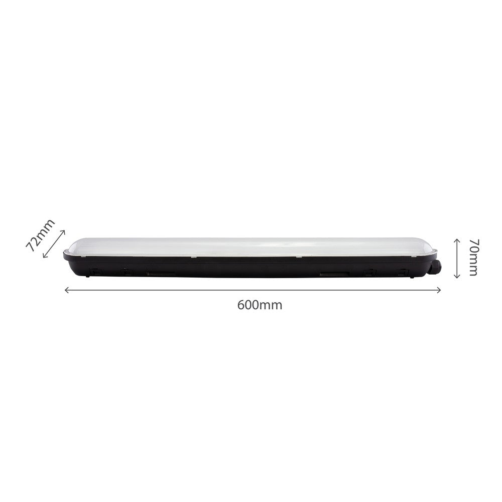 Sort LIMEA Kæmpe Hermetisk LED-armatur 600mm 20W 230V IP65 IK09 600x72x70mm med 5 års producentgaranti