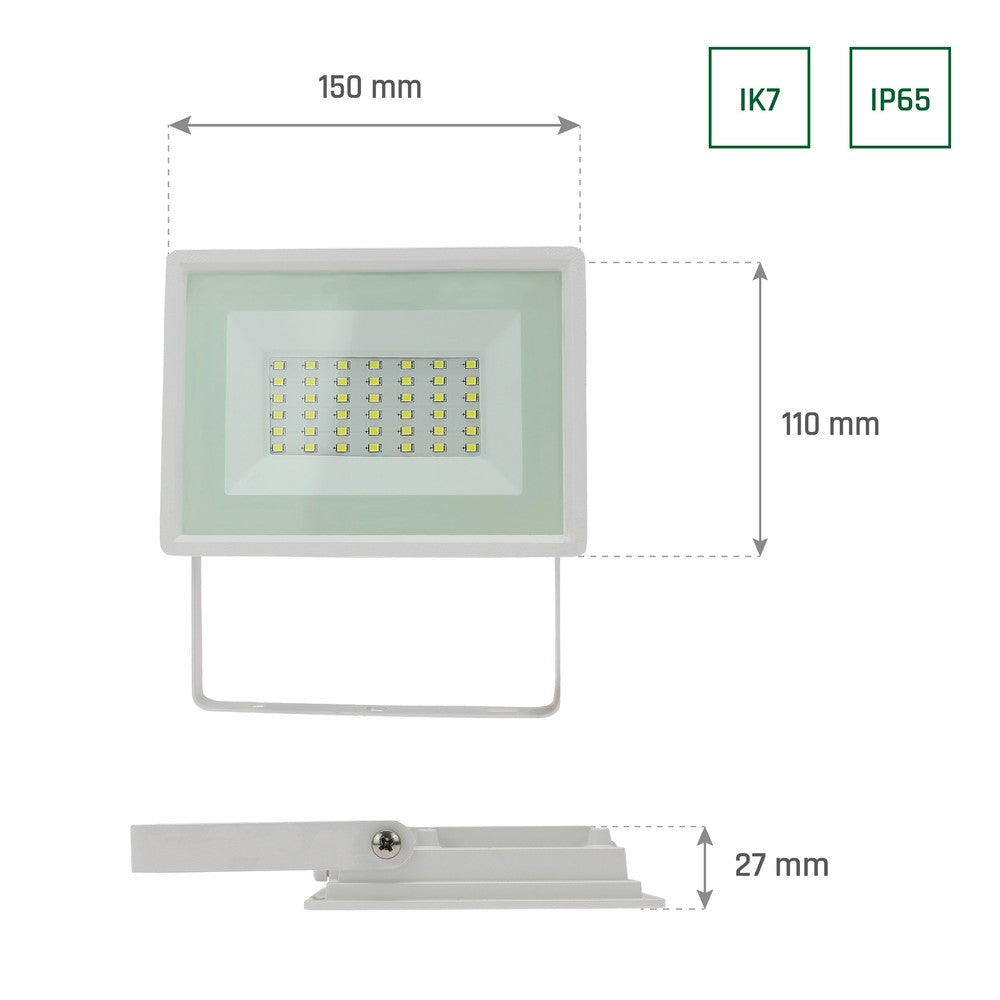 NOCTIS LUX 3 PROJEKTØR 30W 230V IP65 150x110x27 HVID - Kraftfuld 30W projektor med IP65 beskyttelse mod vand og støv. Ideel til udendørs belysning.