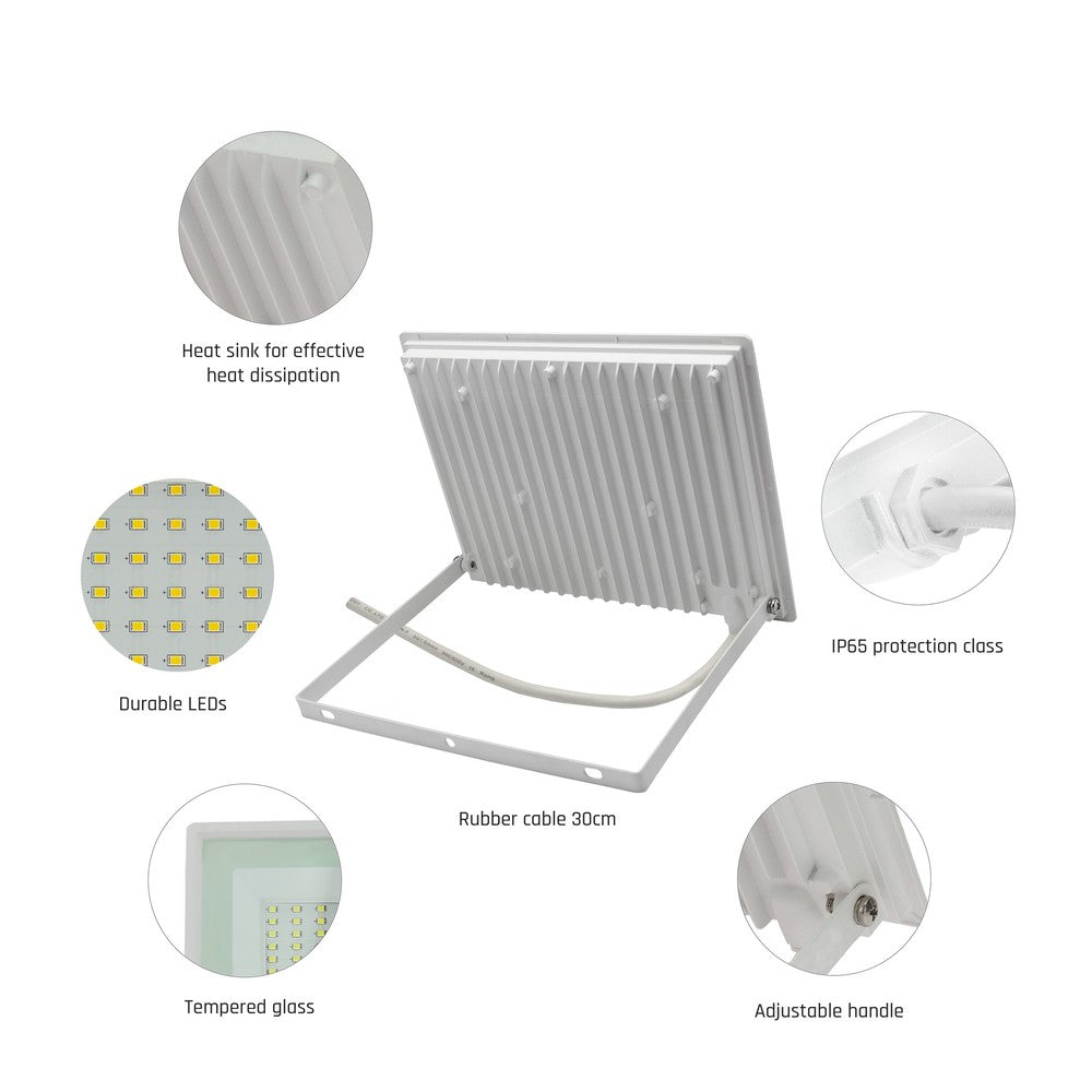 NOCTIS LUX 3 PROJEKTØR 50W 230V IP65 180x140x27mm HVID Effekt: 50W, Input: 230V, 4700lm, RA70, IP65