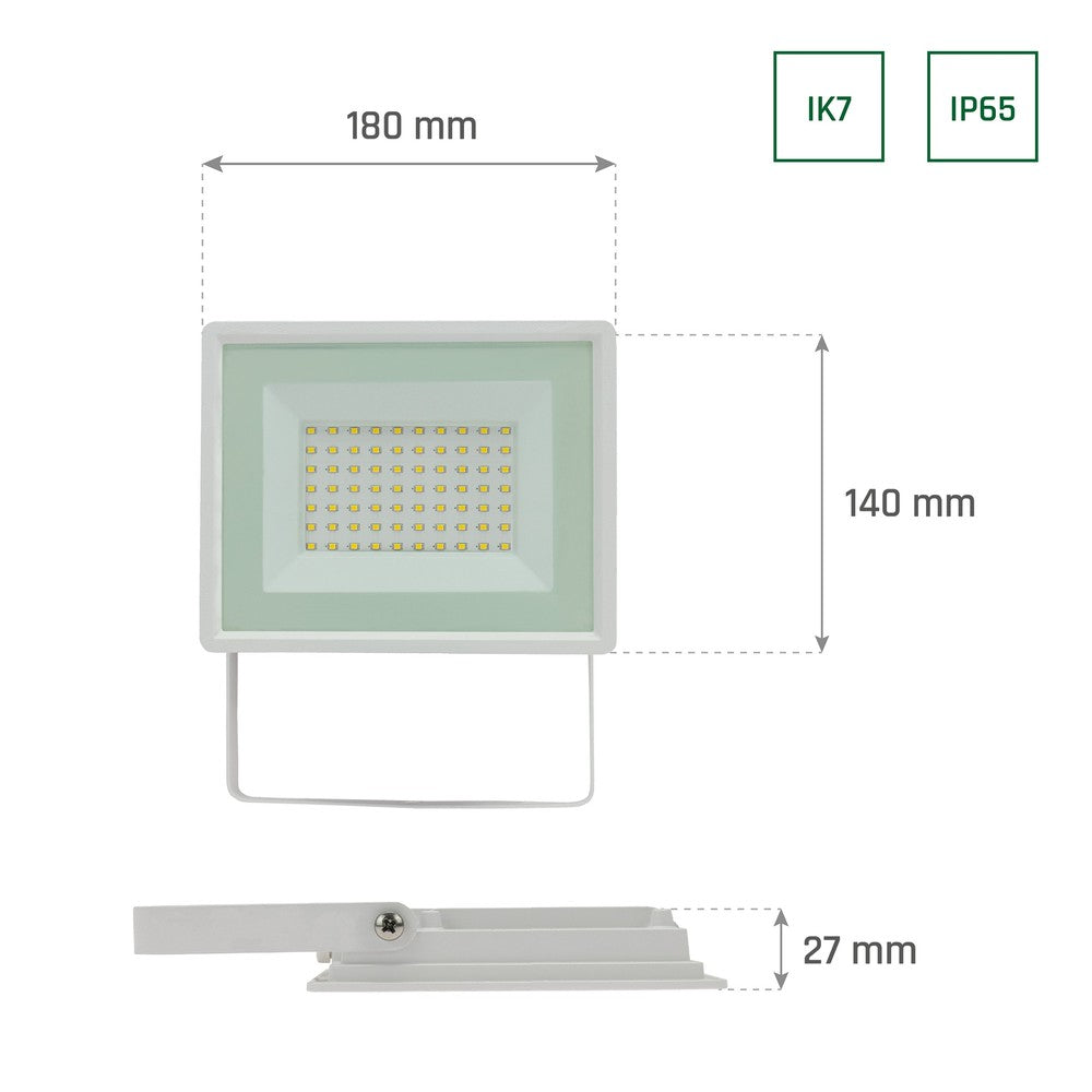 NOCTIS LUX 3 PROJEKTØR 50W 230V IP65 180x140x27mm HVID Effekt: 50W, Input: 230V, 4700lm, RA70, IP65