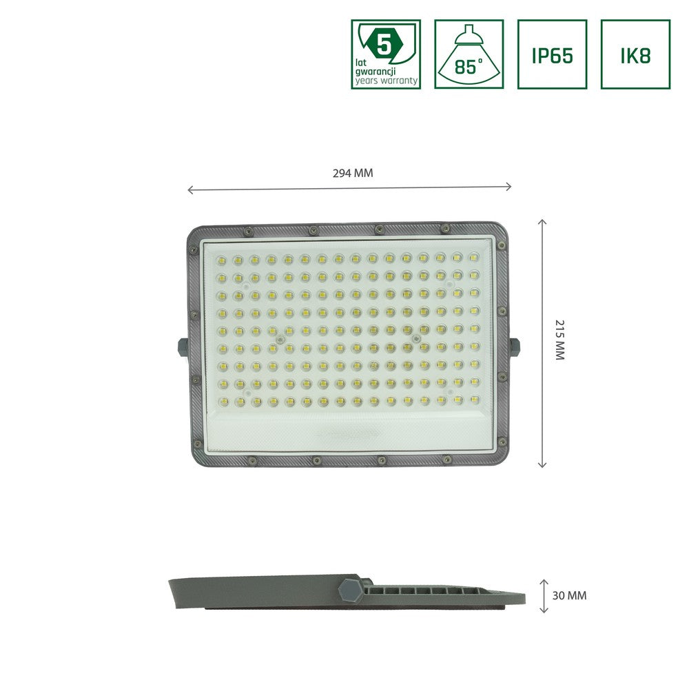 NOCTIS MAX PROJEKTØR 100W 230V 85° IP65 294x215x30 mm GRÅ 5 års garanti