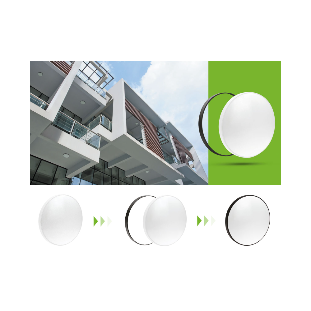 Spectrum 18W LED Loftslampe - Ø25cm, Højde: 5,2cm, Hvid Kant, Sort Ring - 2000lm, RA80, IP54