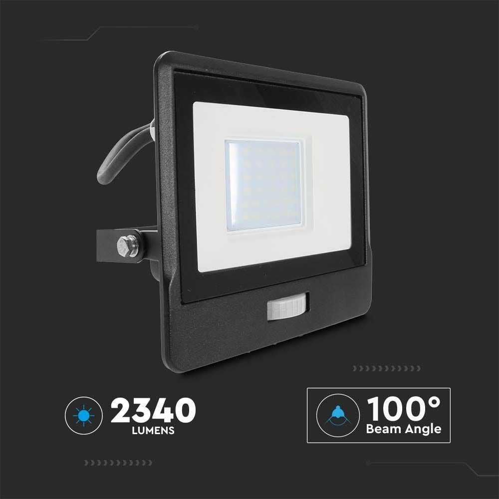 V-Tac 30W LED projektør med sensor - Samsung LED chip, 5 års garanti, IP65