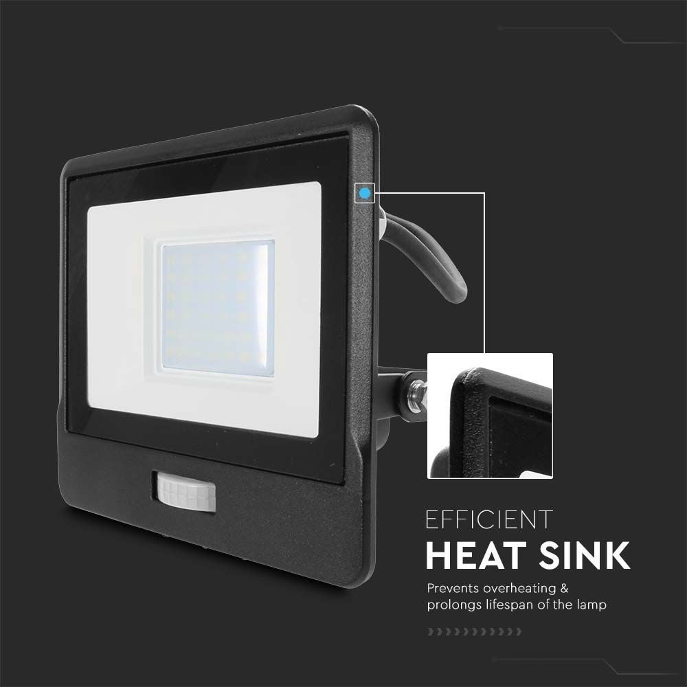 V-Tac 30W LED projektør med sensor - Samsung LED chip, 5 års garanti, IP65