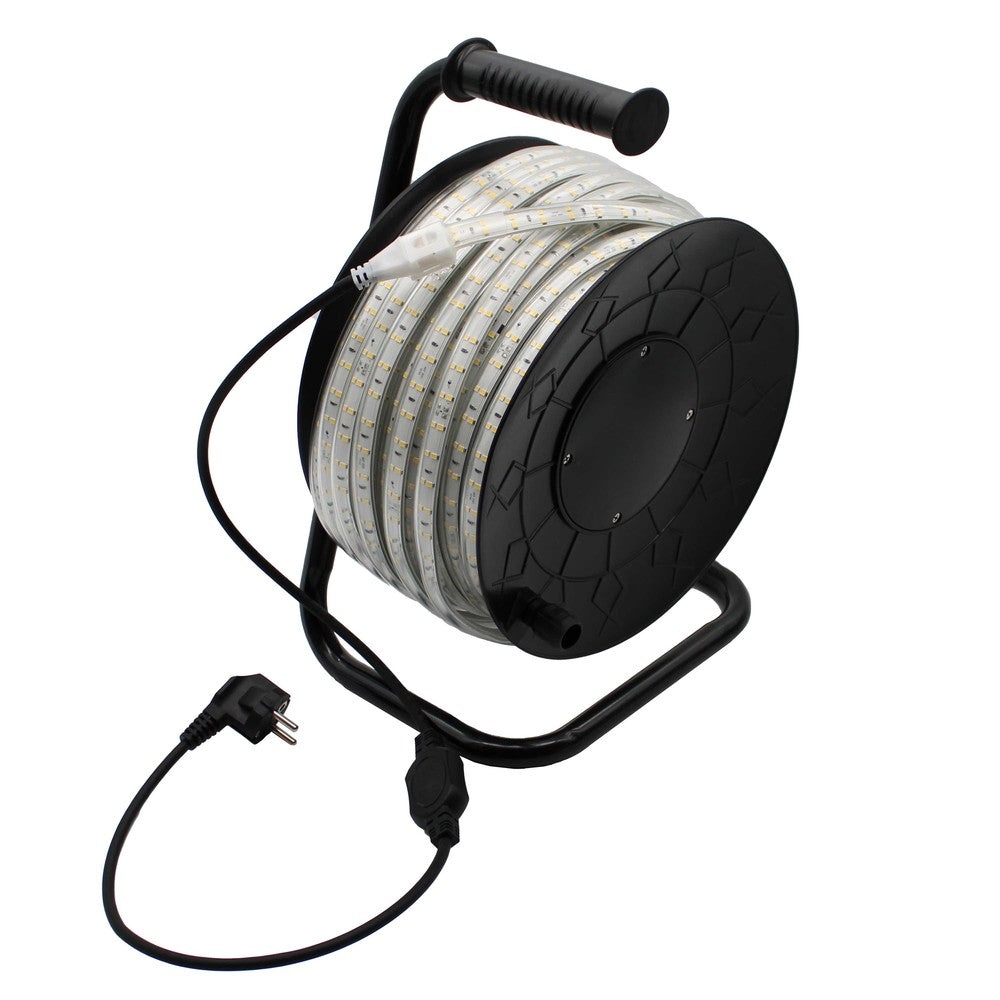 Arbejdslys 50m strip på tromle - 230V, IP67, 120 LED/m, 9W/m, 1320 lm/m, RA80
