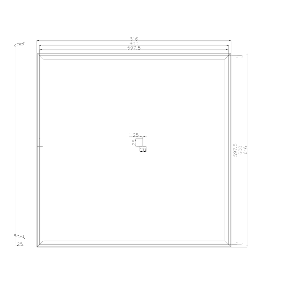 Indbygningsramme til 60x60 LED panel til Troldtekt, hvid kant