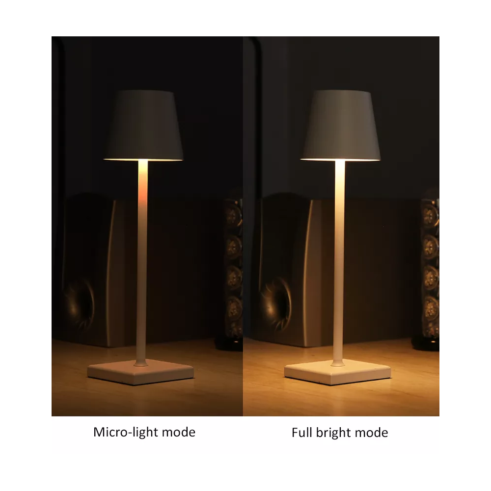 Opladelig LED bordlampe til indendørs og udendørs brug - Hvid, IP54, touch-dæmpbar (Lyskilde ikke inkluderet). Max 3W, 100 lumen, RA80, Flicker free, IP54