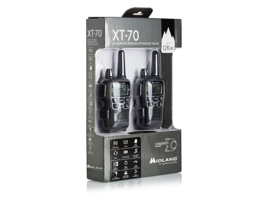 XT70 PMR446 radio m. lader +2 bat. +Clip +Headset (2 pak)