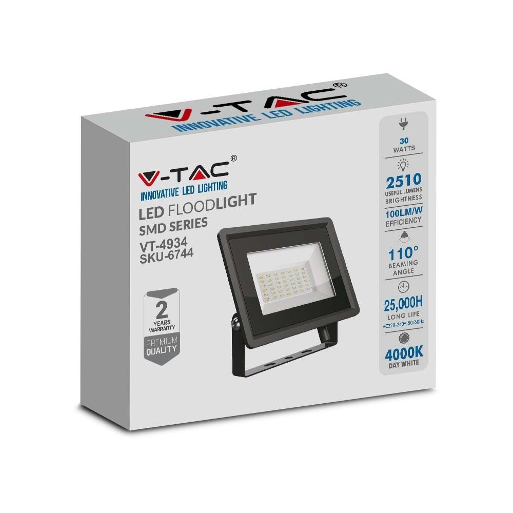V-Tac 30W LED Projektør - Arbejdslampe, Udendørs, 230V, 2510lm, RA70, IP65