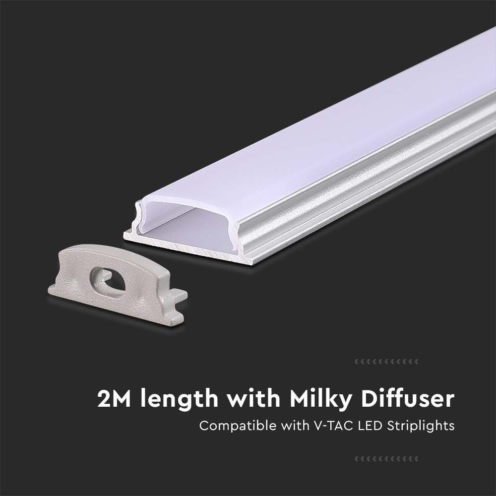 VT-8138 aluprofil med fleksibilitet - 2 meter, inklusive mælkehvidt cover og endestykker