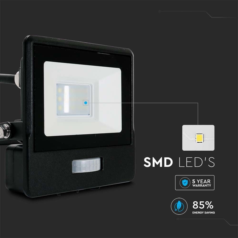 V-Tac 10W LED projektør med sensor - Samsung LED chip, 5 års producentgaranti, IP65