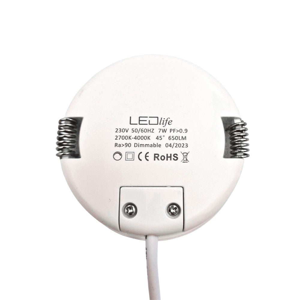 LEDlife 7W Low Profile Indbygningsspot - Ø8,3 cm Hul, Ø10 cm Mål, RA95, CCT, Dæmpbar 230V