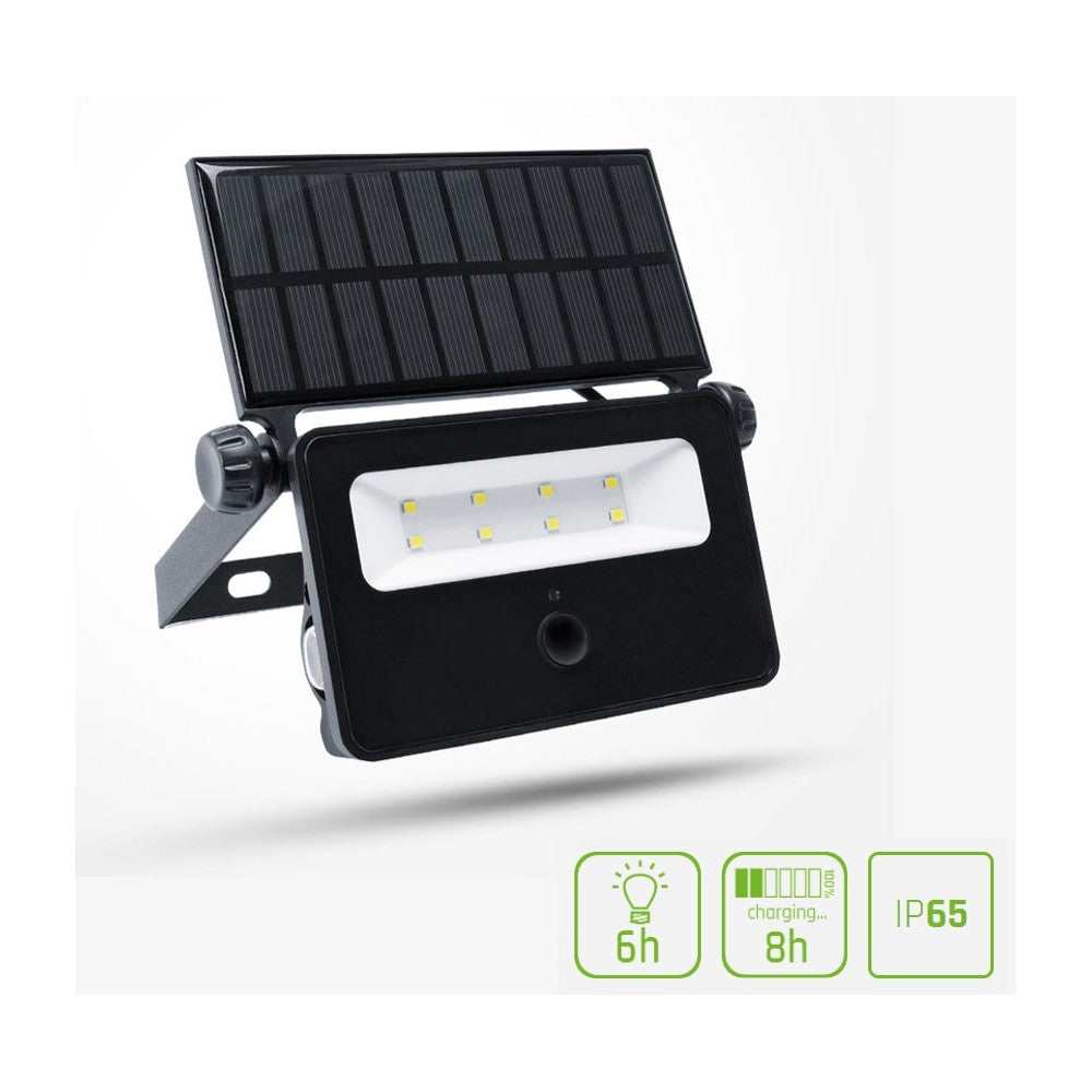 Spectrum 2W LED Solcelle Projektør med Sensor og Indbygget Batteri - Udendørs Belysning med 200lm Lysstyrke og RA80 - IP65 Klassificeret