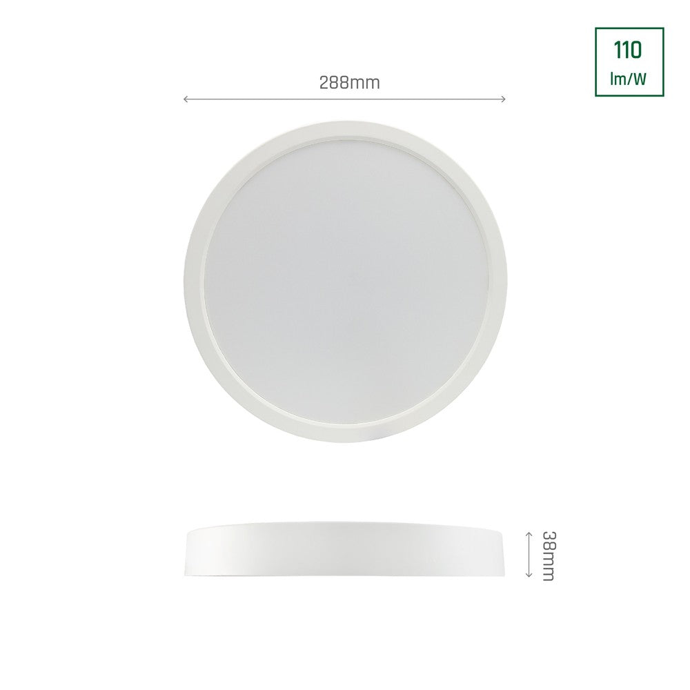 Spectrum 24W LED loftslampe - Ø29cm, H. 3,8cm, hvid kant, inkl. lyskilde (2650lm, RA80, 230V)