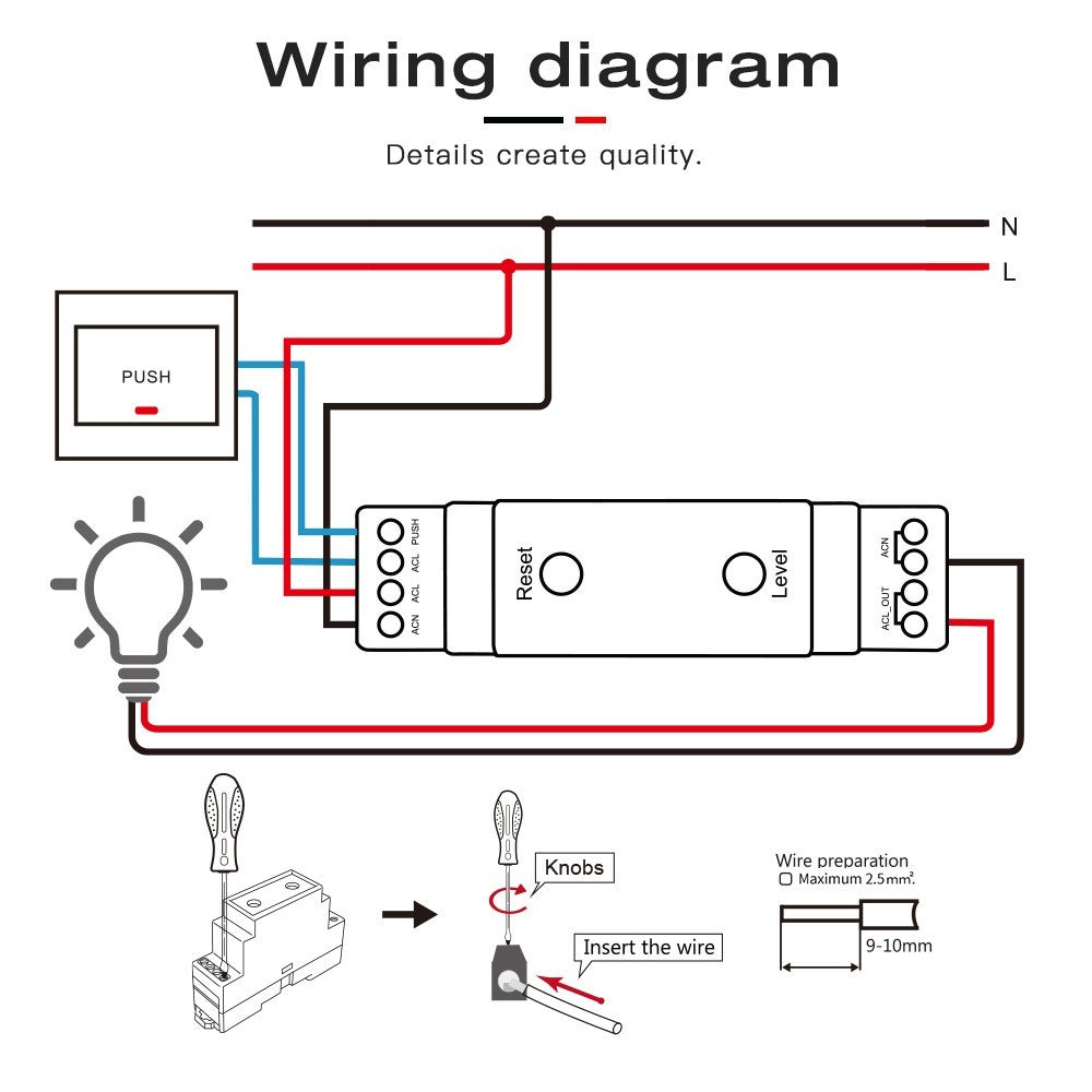 Gledopto Zigbee 3.0 dæmpermodul til DIN-skinne - 200W, 230V input