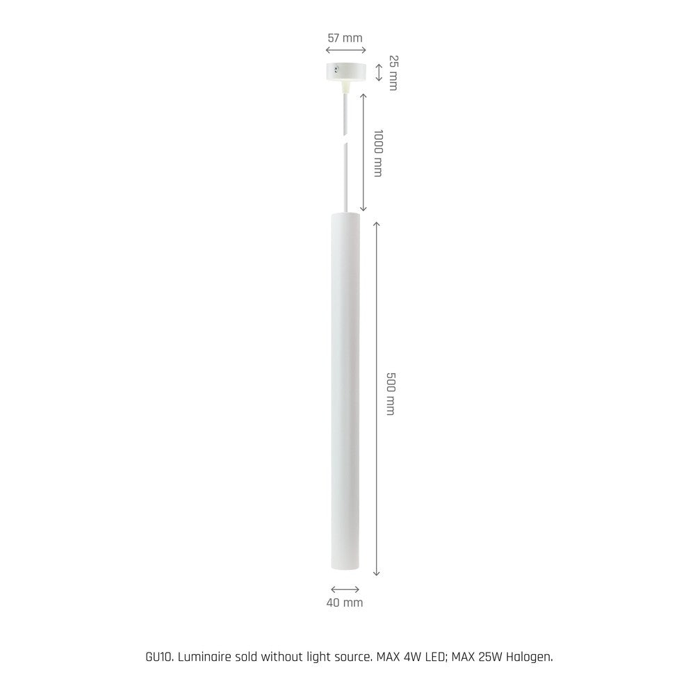 Spectrum Pendellampe - Hvid, Ø4 cm, GU10, 230V, 5 års producentgaranti