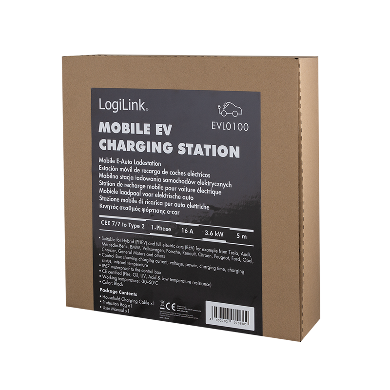 Mobil EV ladestation, CEE 7/7 til Type 2 - 3,7kW (5m)
