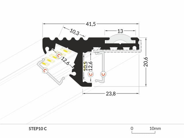 DIOFLEX Alu profil STEP10 C 1m 41,5x20,6mm
