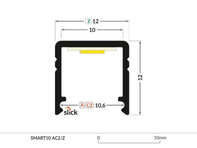 DIOFLEX alu profil SMART10 AC2/Z 2m sort