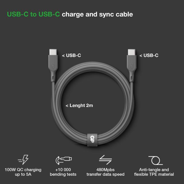 GP USB-opladekabel USB-C til USB-C 2M 100W