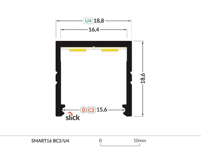 DIOFLEX Alu profil SMART16 BC3/U4 1m sort