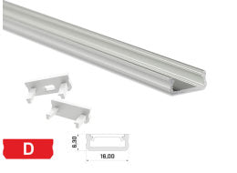 Alu. LED profil - Type D, Anodiseret alu. (1m)