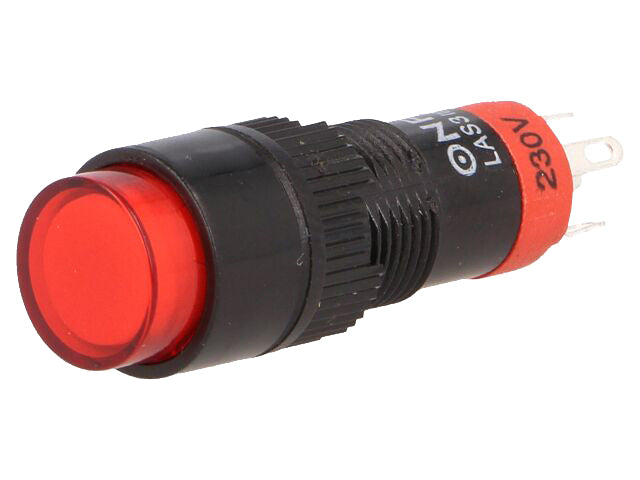 Trykkontakt m. 230V LED lys - ON-ON 0,5A Rød (Ø10mm hul)