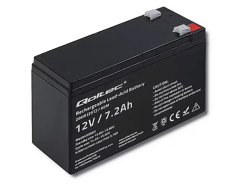 Blybatteri - 12V 7,2Ah 6,3mm stik (151x65x94mm)