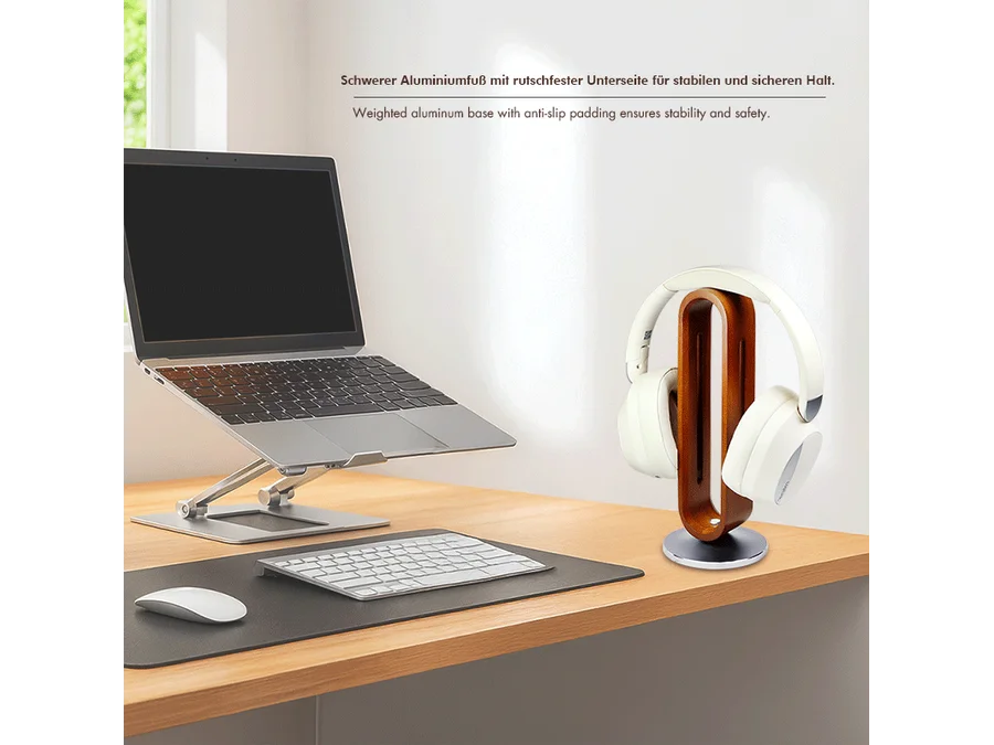 Headset holder - mørk bambus, siliconeunderlag