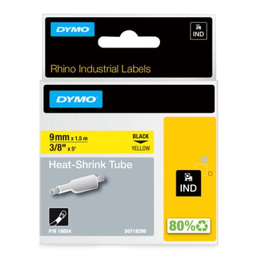 DYMO Rhino Industri tape krympeflex sort på gul 9mmx1,5m