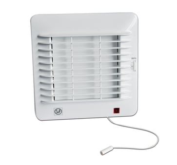 S&P ventilator EDM 100CHZM m. aut. lukke, kugleleje, hygrostat og snoretræk