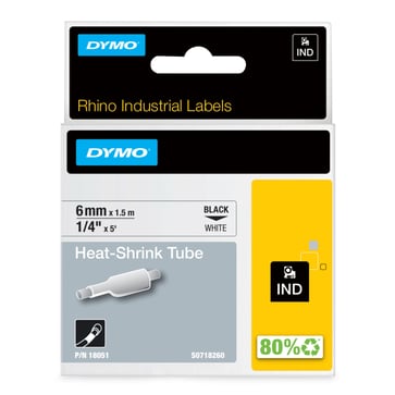 DYMO Rhino industri tape krympeflex sort på hvid 6mmx1,5m